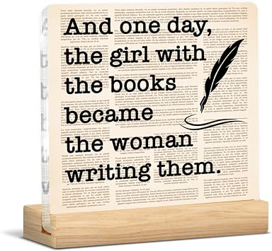 Writing Gifts for Women Girls, Funny Gifts for Writers Author Novelist Writing Lover, Retro Newspaper Acrylic Plaque Sign with Wooden Stand Home Office Decor
