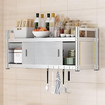 Kitchen Cabinet, Spice Rack Organizer, Metal Storage Cabinets, Cabinet Shelves, Buffet Sideboard, Stainless Steel Material, Wall-Mounted with Holes,Modern Sideboard(60x30cm/23.62x11.81in)