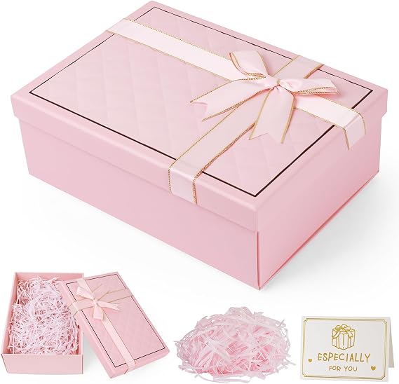 Pink Gift Box with Lid,Gift Boxes for Presents with Ribbon Bowknot