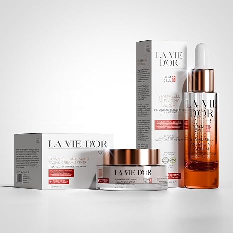La Vie D'Or Stem Cell Anti-Ageing Set - Serum + Face Cream with SPF 30 - Stem Cell Technology & Exosome Complex - For Radiant Youthful Skin - Vegan & Paraben Free