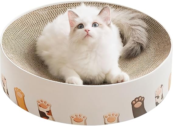 2 in 1 Cat Scratcher Bed, Round Cardboard Scratching Board Nest