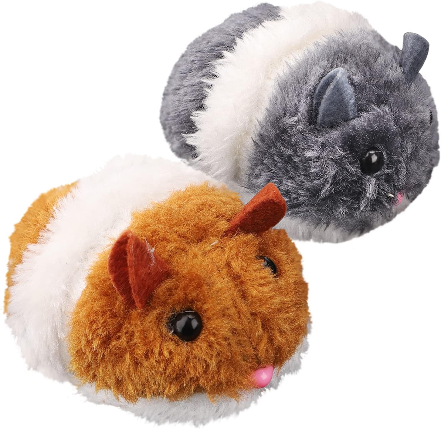 2PCS Clockwork Hamster Toy, Plush Wind Up Toy for Cats, Realistic Moving Interactive Hamster Cat Toys for Small Pets, Fun Exercise Toys for Indoor Cats, Gray and Brown Set