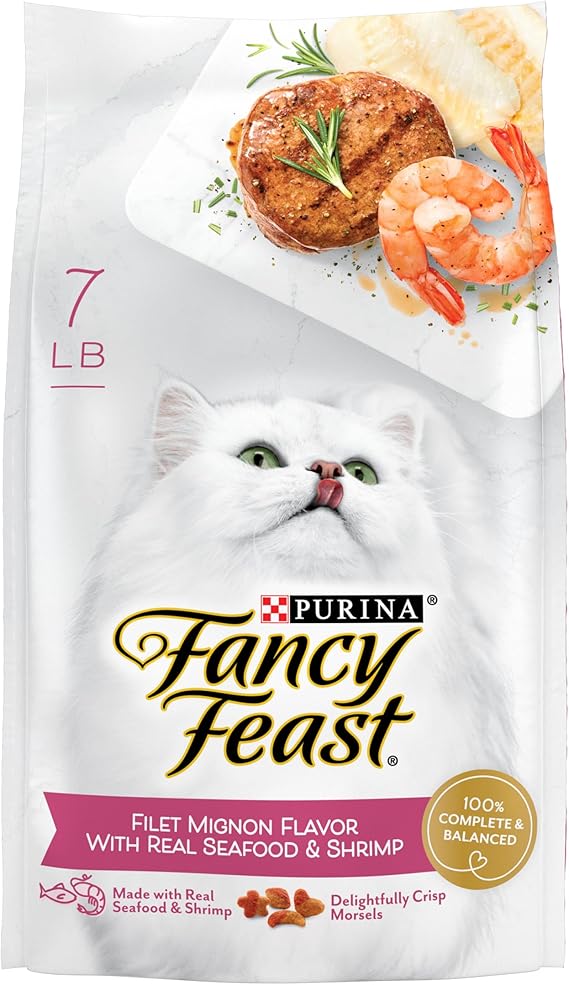 Fancy Feast Purina Filet Mignon Flavor with Real Seafood & Shrimp Dry Cat Food (7 Pound (Pack of 1))
