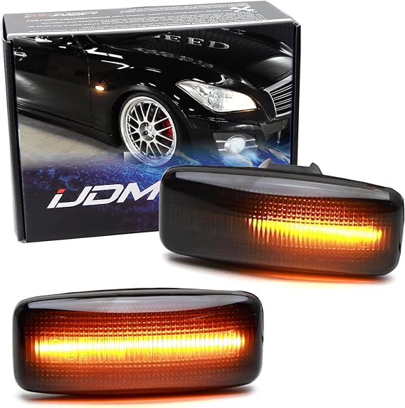 iJDMTOY Black-Out Smoked Lens Amber Sequential Blink LED Fender Side Marker Turn Signal Lights Compatible with Infiniti 2006-2007 M35 M45, Powered by 20-SMD LED w/Dynamic Blinking