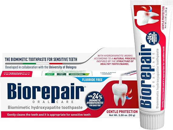 BIOREPAIR Gentle Protection- 24% Hydroxyapatite Toothpaste for Sensitive Teeth, Daily Use, Fluoride Free Toothpaste, Helps Prevents Plaque Build-Up & Freshens Breath, Oral Care, 3.28 Oz, Made in Italy