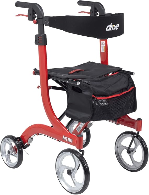 Drive Medical RTL10266-T Nitro DLX Foldable Rollator Walker, Red
