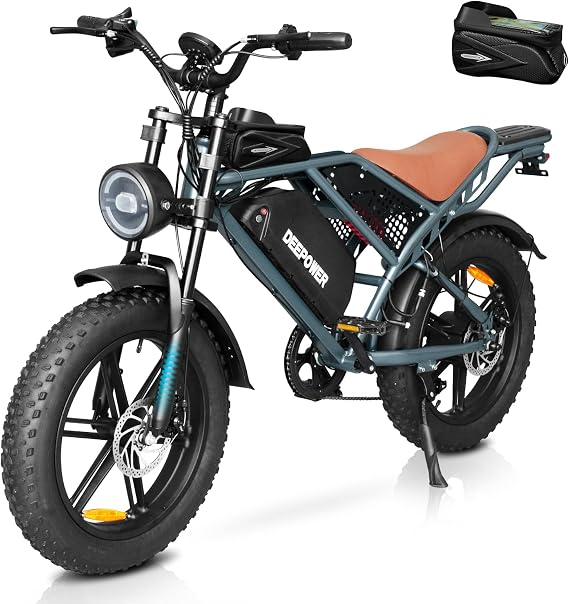 DEEPOWER Electric Bike for Adults,Peak 1500W Motor,30MPH 40Mile ebikes for Adults with 20AH Battery,20" Fat Tire Ebike,Dual Suspension,7 Speed Electric Motorcycle
