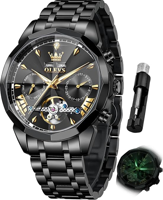 OLEVS Watches for Men Automatic Skeleton Original Luxury Waterproof Watch
