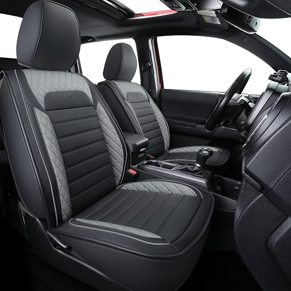 LUCKYMAN CLUB Tacoma Custom Fit Seat Covers for 2016-2023 Tacoma Crew Cab with Faux Leather (Black & Gray)
