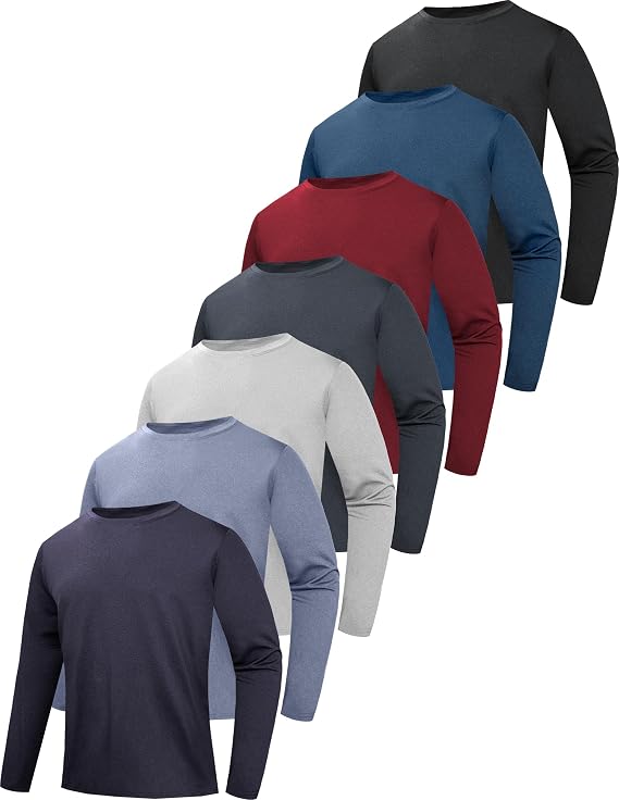 OYGSieg 6/7 Pack Men's Quick Dry Long Sleeve UPF50+ Sun Shirts | UPF 50+ UV Protection, Breathable Quick Dry Moisture Wicking Shirts for Casual Workout