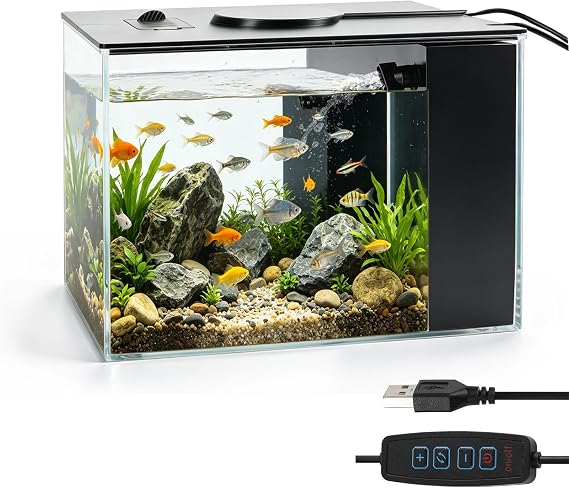 3.7L Betta Fish Tank, Small Plastic Aquarium with Cover and LED Light, Aquarium Starter Kit with Filter System, Mini desktop Fish Tank for Betta