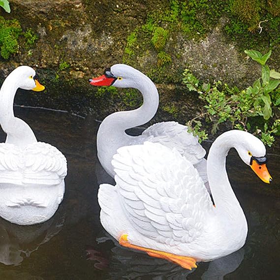 White Swan Figurine, Resin Swan Decor Animal Model Decoration Landscape Gardening Decoration for Yard