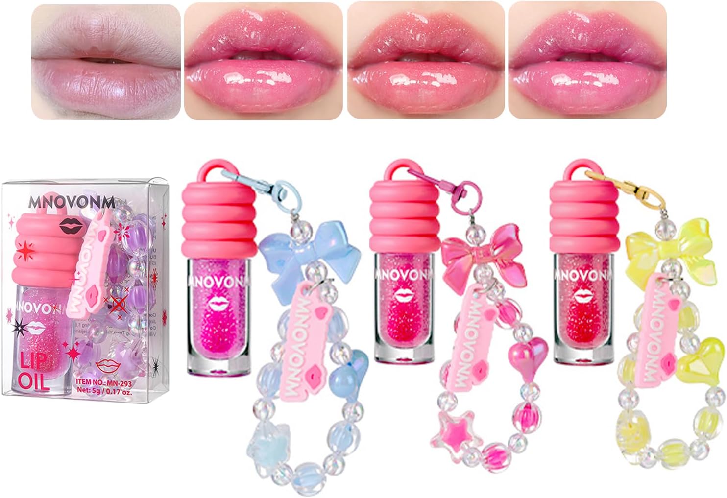 3 Pcs Hydrating Lip Gloss Set, Colors Changing Lip Gloss Cute Bracelet Designs Lip Oil, Lip Jelly for Women, Party Gift, Non-toxic Make-up