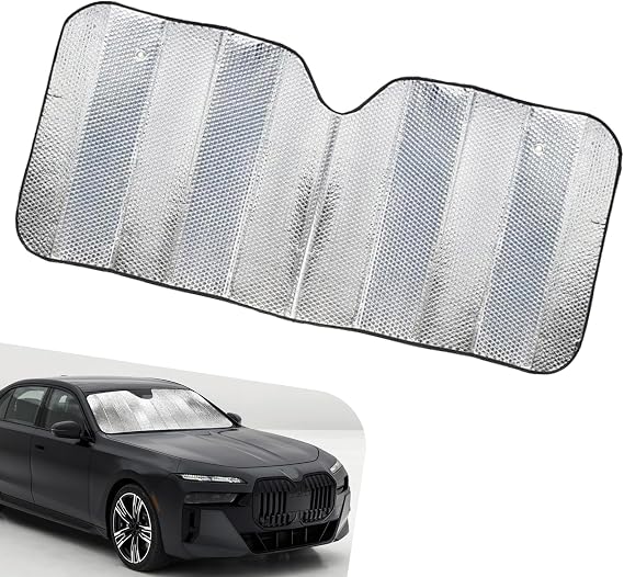 Car Windshield Sunshade, 3-Layer Aluminum Foil Sun Shade for Heat Insulation, Foldable Car Front Window Shades with 2 Suction Cups, Summer Car Sun Protection Accessory (55.12" L x 27.56" W)