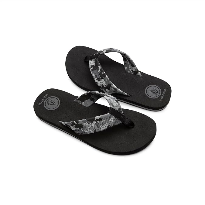 Volcom Men's Daycation Flip Flop Sandal Soft Brushed Recliner Comfort Foam Footbed, Black/Black, 8