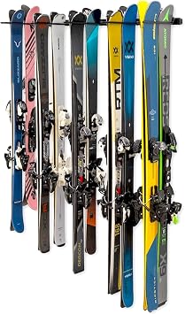 StoreYourBoard Solitude Ski Storage Rack, Wall Mount Organizer with Shelf option, Holds 10 Pairs of Skis, Heavy Duty Supports 300 lbs