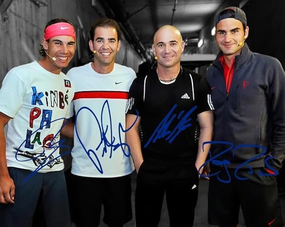 Ikonic Fotohaus Andre Agassi Pete Sampras Roger Federer Rafael Nadal Tennis Legends Signed Photo Autograph Print Wall Art Home Decor