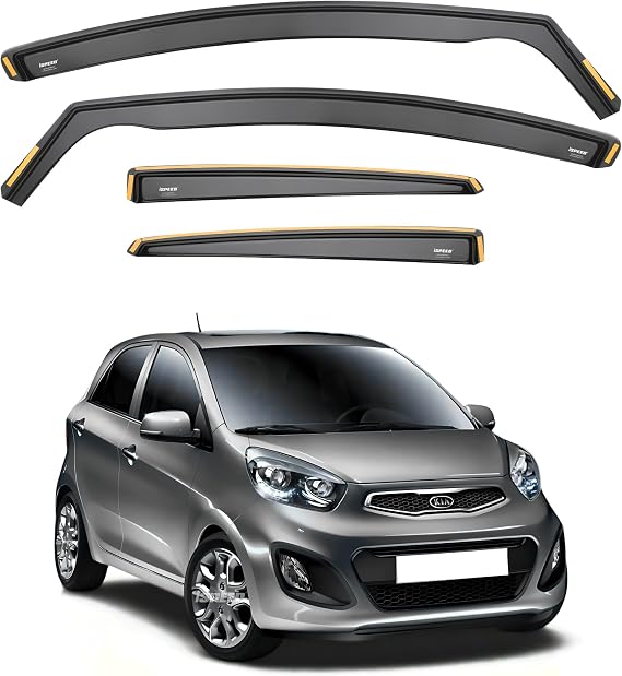 ISPEED Wind Deflectors for KIA PICANTO MK2 2011-2017 5 Door Hatchback 4pc Set - Keep Your Car Ventilated In Rain - Reduce Wind Turbulence - Tinted In-Channel Type