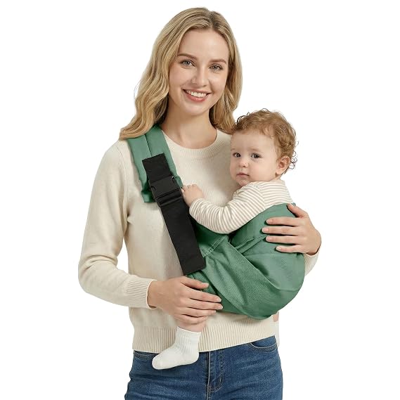 Baby Sling Carrier for Toddler, Baby Carrier Sling, Lightweight Toddler Carrier with Secure Buckle, Premium Cotton Toddlers Hip Carry Sling, Adjustable with Left/Right Shoulder Strap, Green