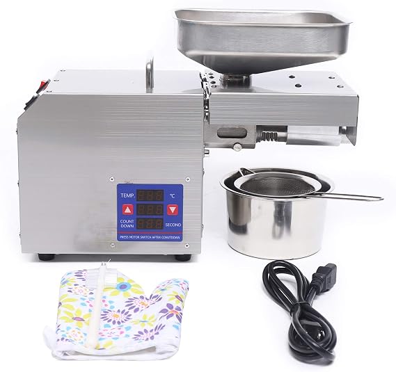 Oil Press Machine, 110V Home Commercial Automatic Oil Press Extractor, Steel Stainless Electric Cold & Hot Press Oil Expeller for Peanut Sesame Coconut Soybean Sunflower Seeds Walnuts