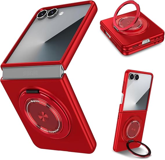 Compatible Galaxy Z Flip 7 Case, Genuine Film, Unisex, Shockproof, Thin, Wireless Charging Red