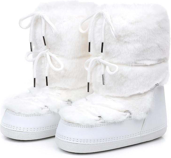 ZHENAIYISHENG Faux Fur Boots for Women - Fuzzy Fluffy Furry Water Resistant Snow Boots for Women - Anti-Slip with Cotton Sponge Lined and TPR Rubber Sole Black White Fur Boots