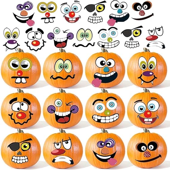 Halloween Mini Pumpkin Decorating Stickers for Kids Toddlers Party Favors | 18 sheets, 36 pack, small, pumpkin face stickers, treat gifts