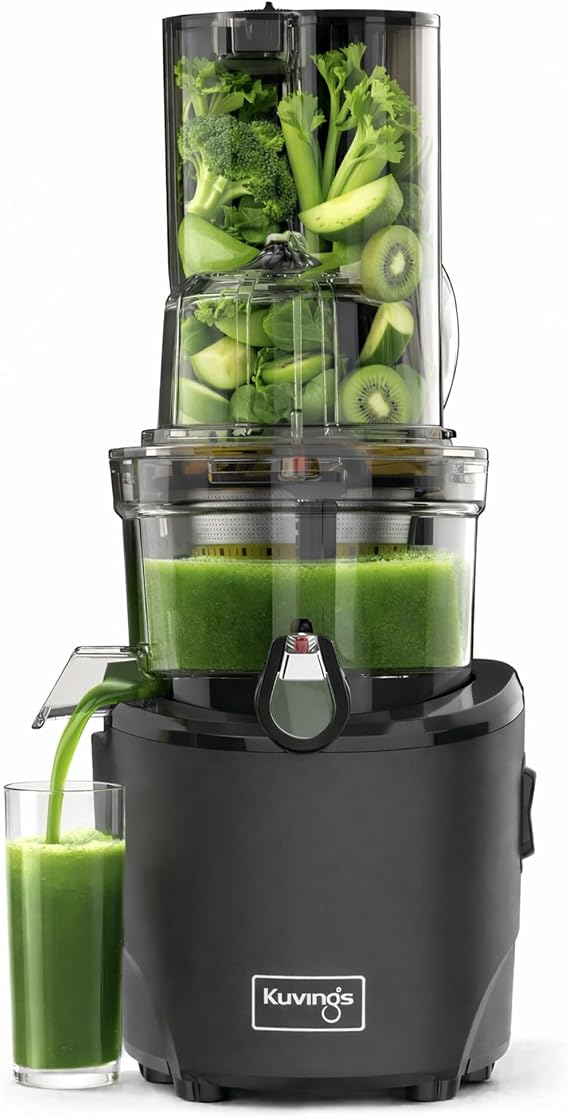 Kuvings Whole Slow Juicer REVO830 Cold Press Masticating Juicer Machine - Extra Wide 88mm & 48mm Food Chutes - Quiet Strong Motor Auto-Cut Fruits & Veggies - Smoothie Sorbet Attachment - Matte Black