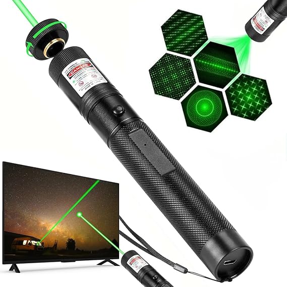 Damflew Green Laser Pointer, USB Charging, Laser Beam with Starry-Sky Cap