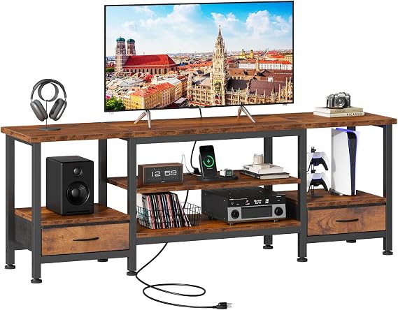 Sweetcrispy 63" TV Stand with Fabric Drawers for 65 70 75 Inch TVs