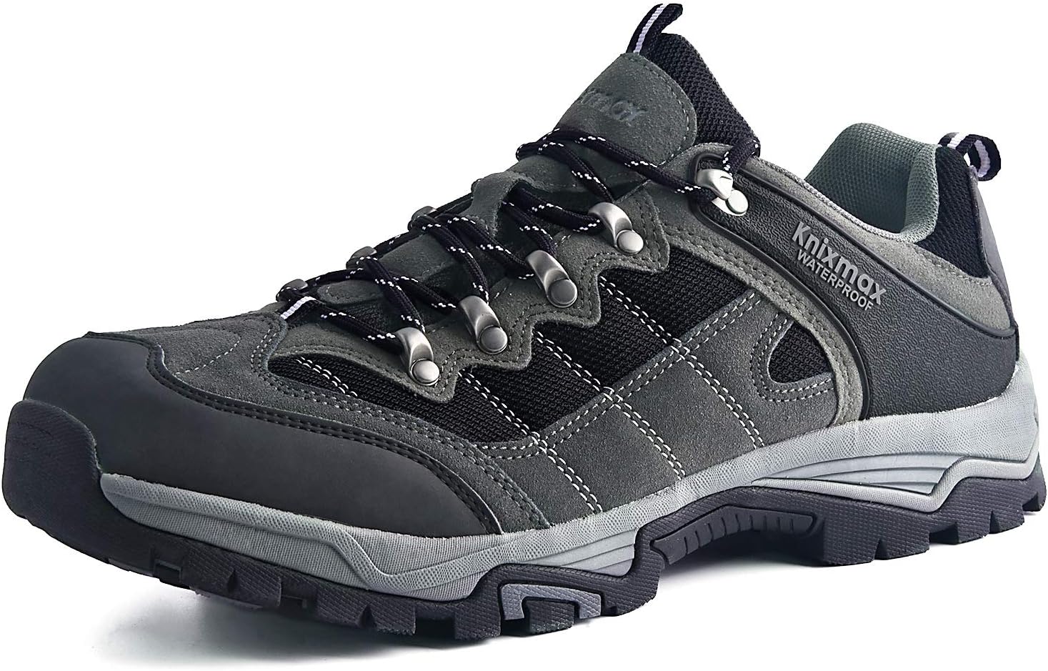 Knixmax Men's Waterproof Hiking Shoes Lightweight Walking Trainers Low Rise Outdoor Boots Grey 7