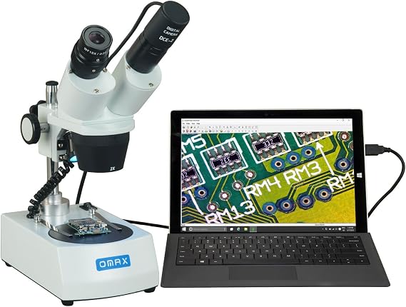 OMAX G223E-E20-C02 40X-80X Cordless Dual LED Lights Stereo Binocular | 20X-40X Magnification Range USB 2.0 Connectivity Stereo Zoom Microscope Cordless Battery Powered Built-In LED