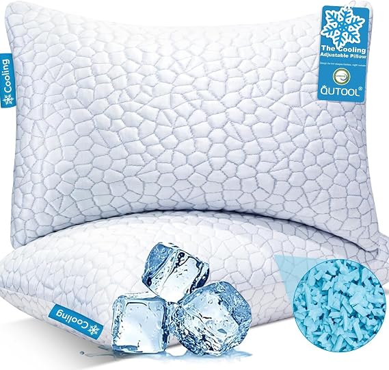 BETU Cooling Pillows Queen Size Set of 2, Shredded Memory Foam Pillows Cool for Hot Sleepers, Adjustable Firm Soft Support Bed Pillows Perfect for Back Neck Pain and Side Sleeping with Cover,Gery