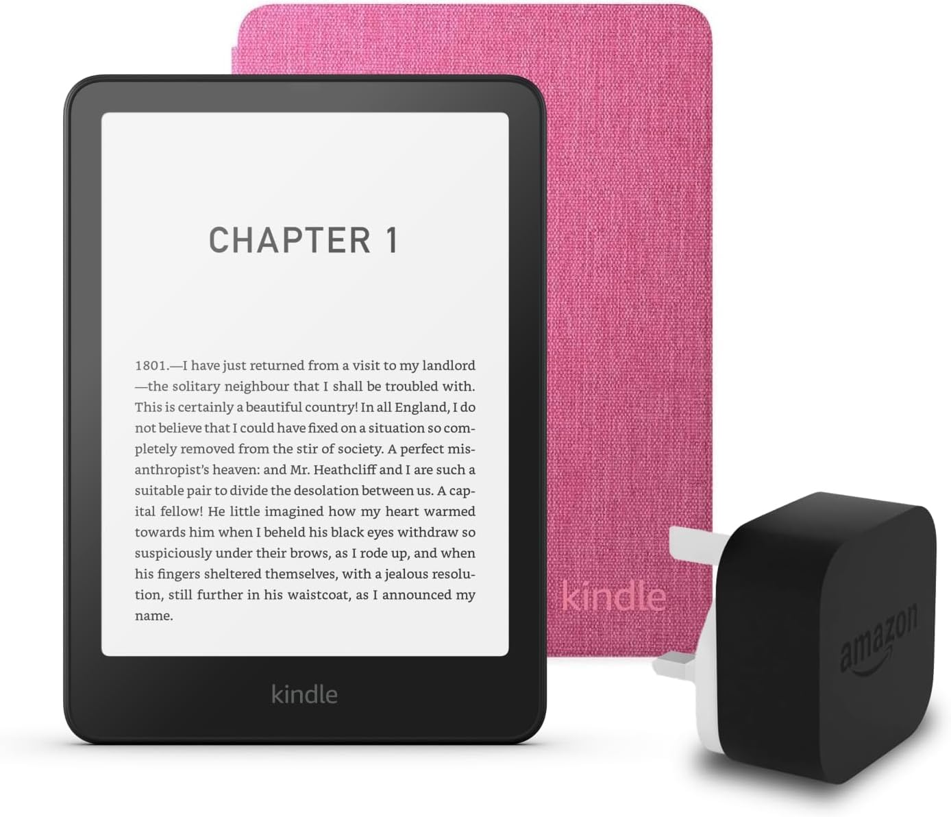 Kindle Paperwhite (2024 Release) 16 GB with ads, an Amazon Fabric Cover and an Amazon Powerfast 9W Power Adapter