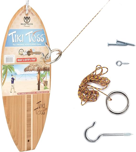 Tiki Toss Ring Toss Game for Adults - Hook and Ring Games with String and Hooks for Indoor/Outdoor Use, Man Cave Decor & Stuff, Gifts for Men/College - Standard or Deluxe 12.3" / Tiny 5"