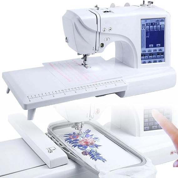 Automatic Sewing Machine, Electric Embroidery Machine, 158 Built-in Designs, with Large LCD Touch Screen, 210 Built-in Letters and 30 Pattern Borders, USB Port