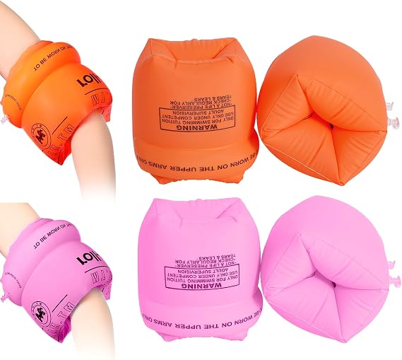 Inflatable Arm Floaties Pool Floats Arm Bands 2 Pink+2 Orange