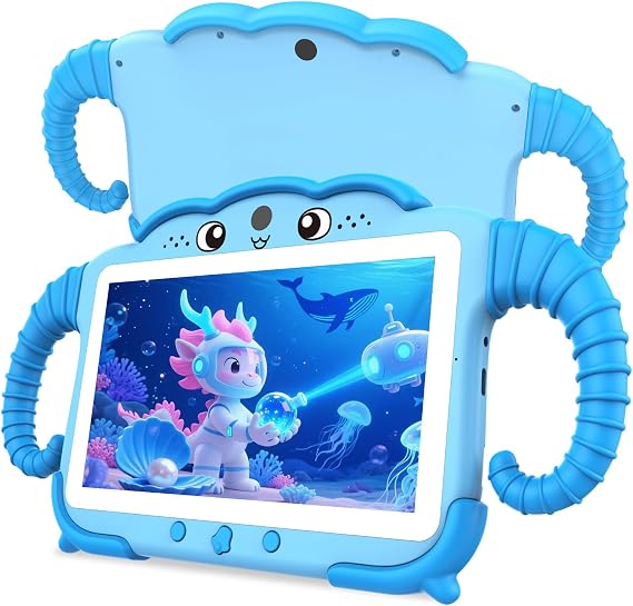 7 Inch Kids Tablet for Toddlers, Children’s Tablet for Kids with Quad Core 32G ROM 128GB Extendable Parental Control, WiFi, Bluetooth, Dual Camera with Silicone Case(Blue)