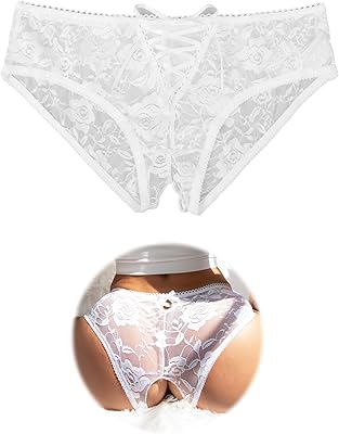 ohmydear Womens Lace Boyshorts Crotchless Sexy Panties Crisscross Strappy Underwear Plus Size Hipster Briefs XS-4XL
