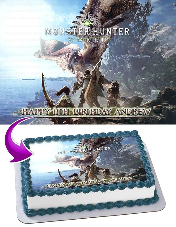 Cakecery Monster Hunter World Edible Cake Image Topper Personalized Birthday Cake Banner 1/4 Sheet