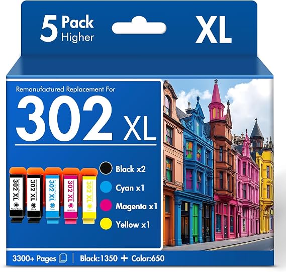 Remanufactured Replacement for 302XL Ink Cartridges for Epson Printer