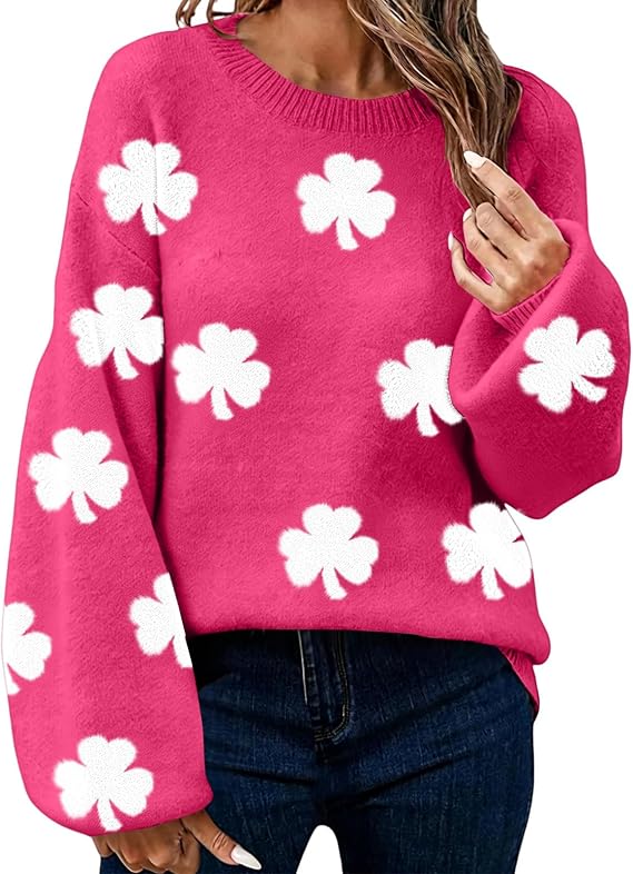St Patricks Day Sweater Women Shamrock Sweatshirt Soft Warm Comfort Cute Knit Pullover St Patricks Day Outfits