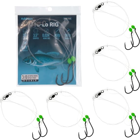 Hi-Lo Rig Saltwater Fishing Rigs, 6-Pack, 2/0,3/0 Octopus Hooks