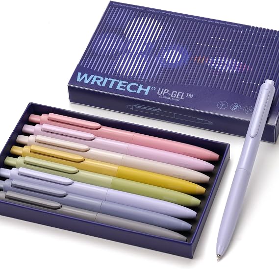WRITECH Retractable Gel Pens 0.5mm: Fine Point Morandi Ink Color 8ct | Assorted Colors No Smear Silent Clicker for Journaling Sketching Drawing Note Taking Smooth Writing Office Home School