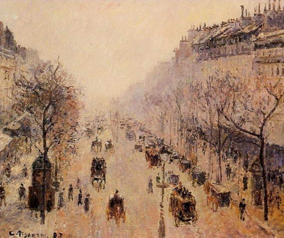 Toperfect Oil Painting Handmade $50-$2000 by College Teachers - Wall Art Decor - 35 Pissarro Wall Painting on Canvas - boulevard montmartre morning sunlight mist cityscape Camille Pissarro -Size3