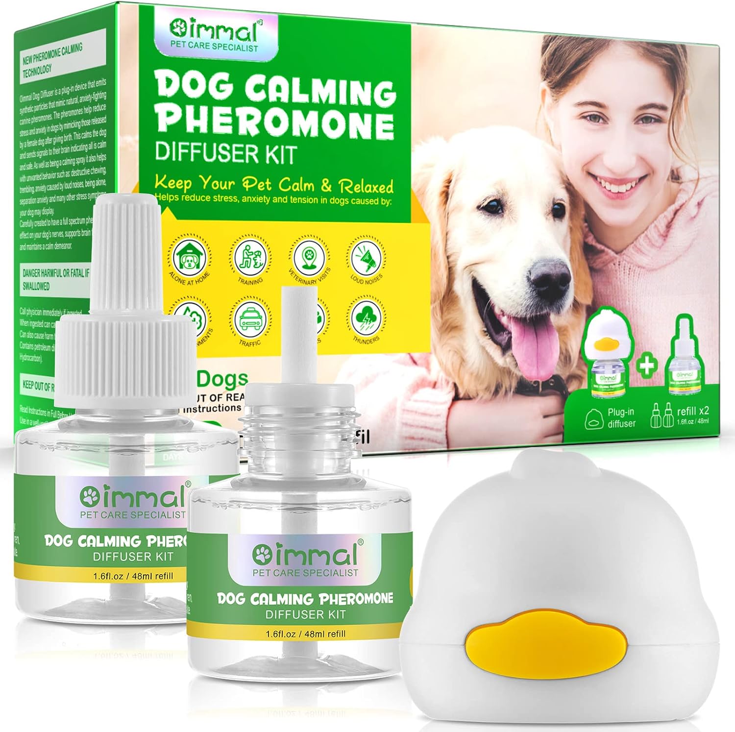 Calming Diffuser for Dog, 2 Packs Dog Calming Diffuser Refills for Replacement, Dog Calming Pheromone Diffuser Kit, Dog Calming Diffuser Kit for Dogs Anxiety Relief Diffuser Head2pcs Refills