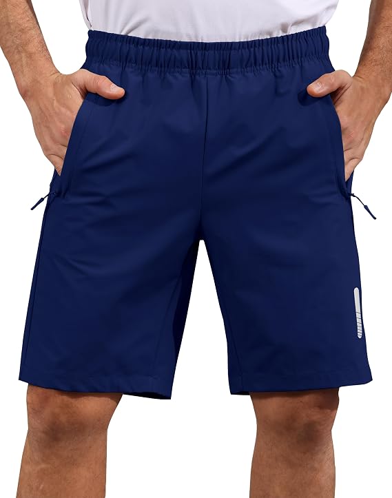 Mens Shorts Waterproof Quick Dry Slim Fit Athletic Running Gym Training Zipper Pockets for Basketball Tennis