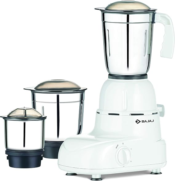Bajaj Glory 500-Watt Mixer Grinder with 3 Jars (White)