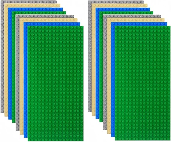 LATERN 16Pcs Classic Building Brick Baseplates, 12.5CM x 25CM Large Building Plates 16 x 32 Studs Stackable Building Boards for Building Bricks - 100% Compatible with All Major Brands (4 Color)