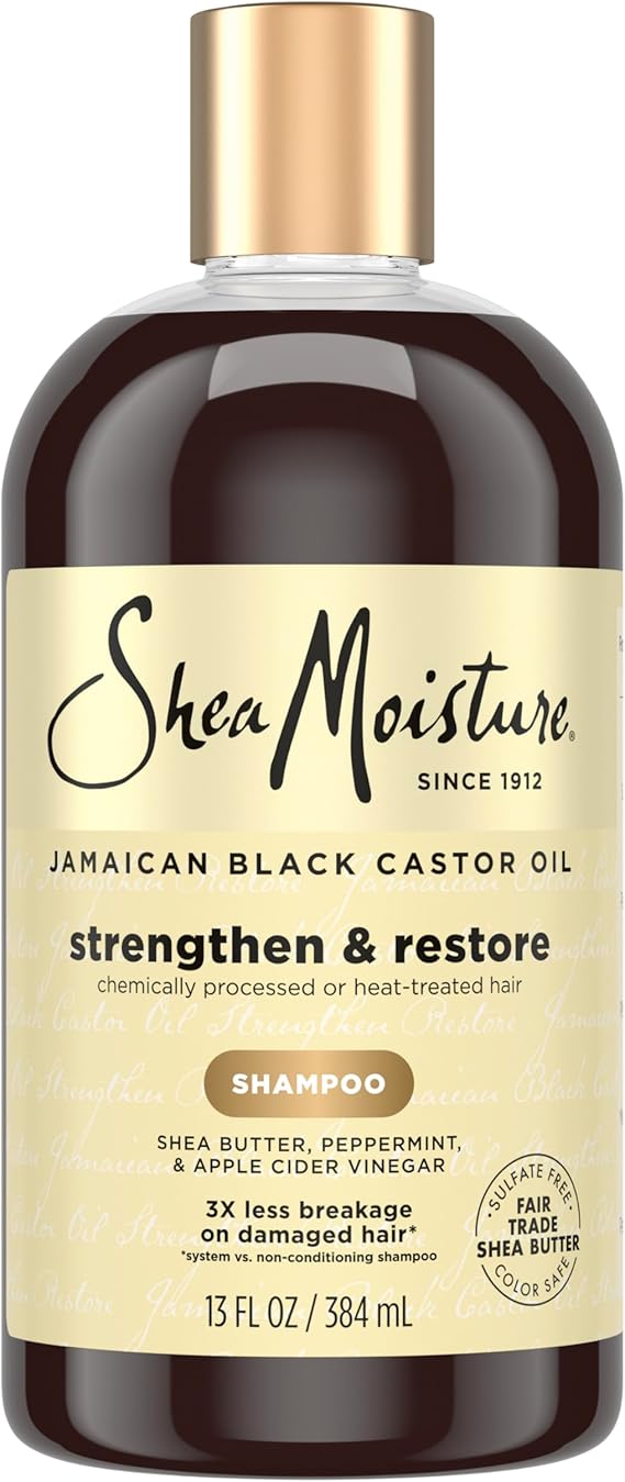 Shea Moisture Strengthen and Restore Shampoo for Damaged Hair 100% Pure Jamaican Black Castor Oil Cleanse and Nourish 13 oz